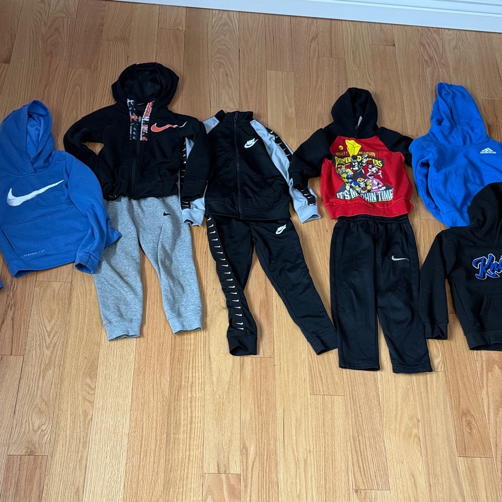 Nike Kids' Hoodie and Jogger Collection in Black, Blue, and Gray 5t